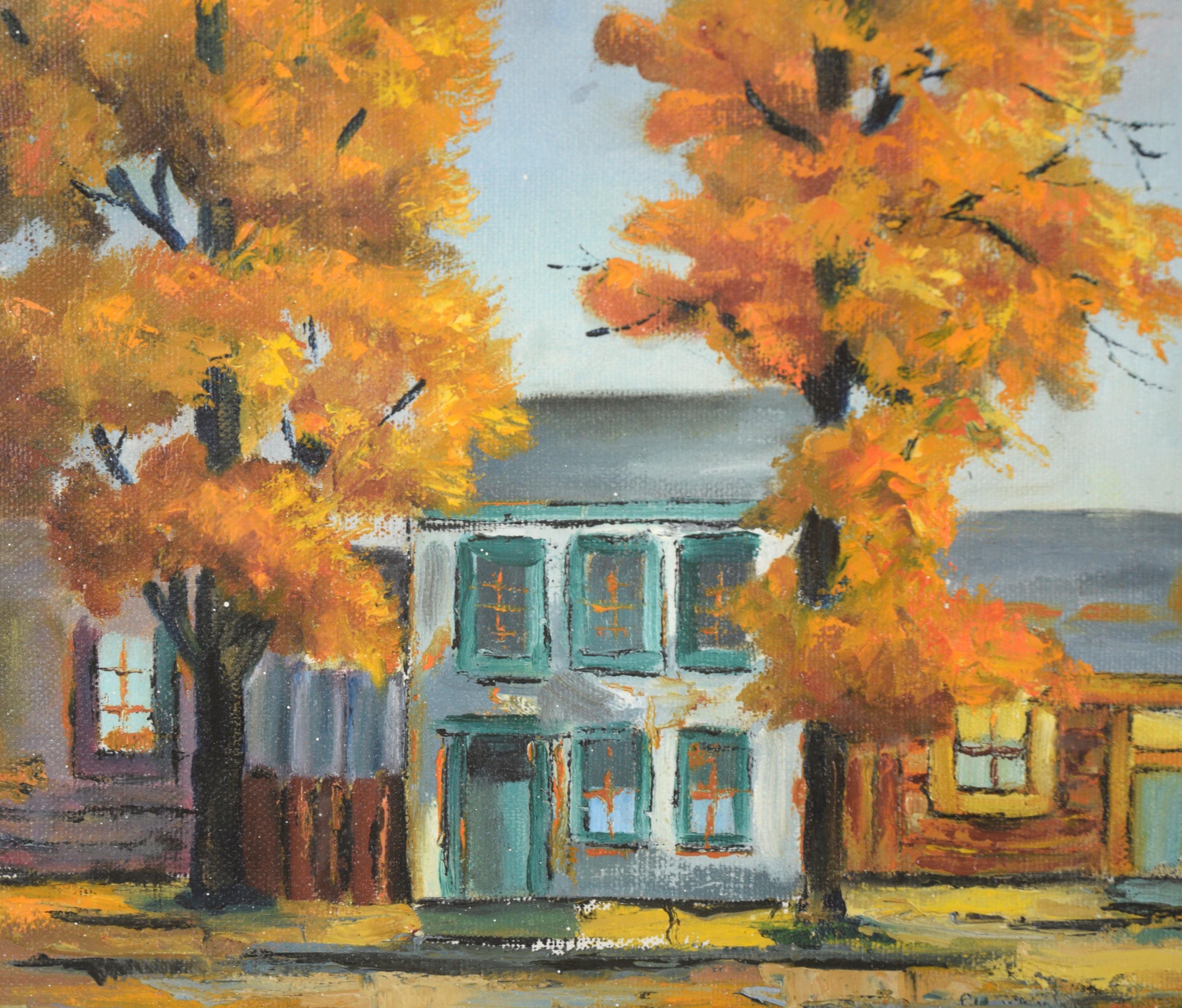 Autumn in the Suburbs, Landscape - American Impressionist Painting by Unknown
