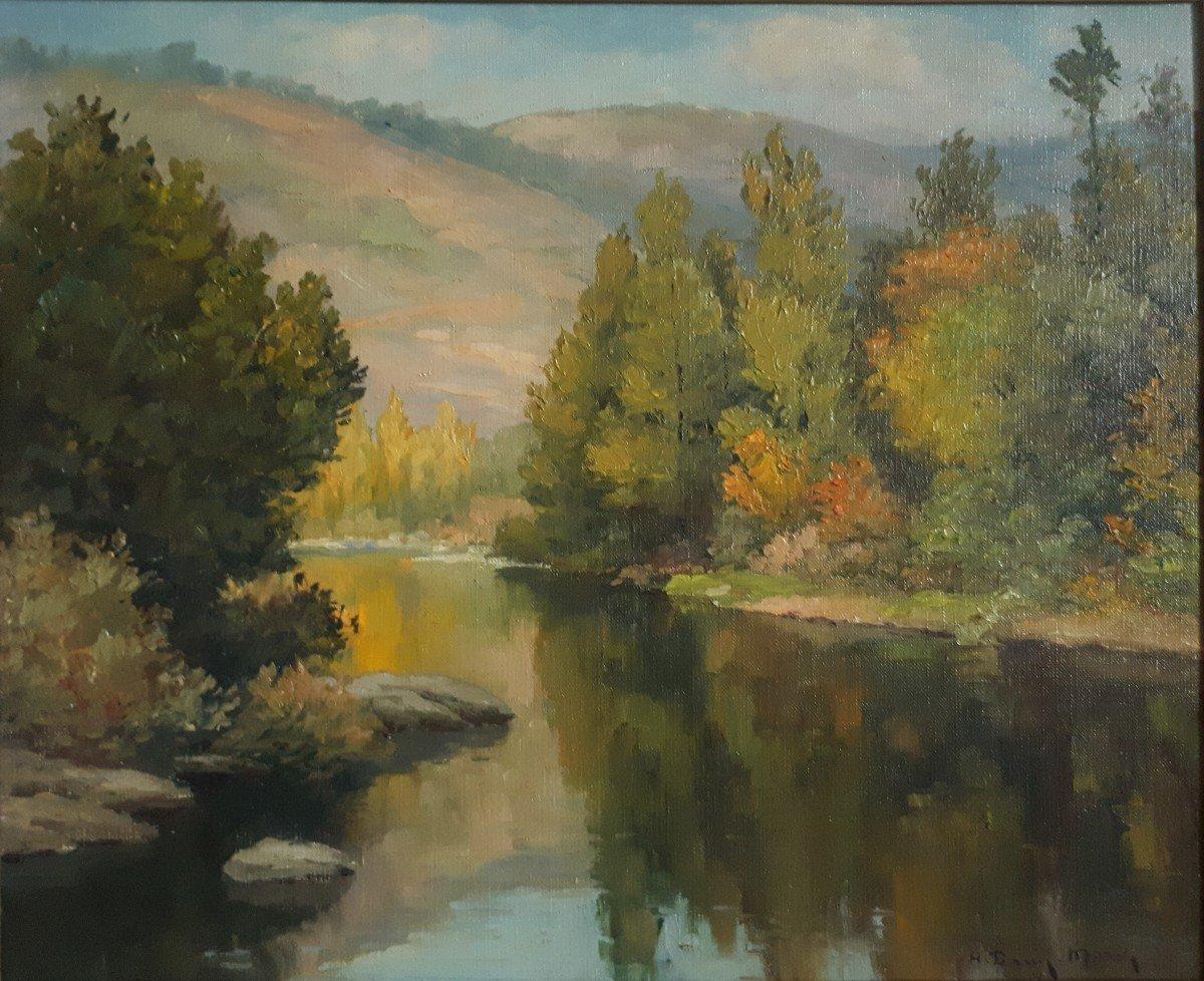 Autumn Landscape, Original Oil on Canvas, Impressionist style - Painting by Unknown