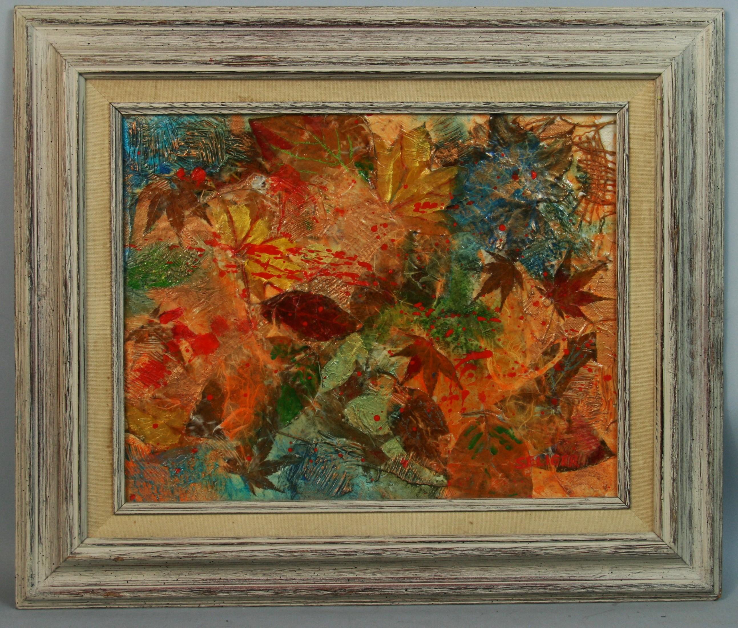 Feuilles d'automne Peinture à l'huile vintage expressionniste américaine sur toile