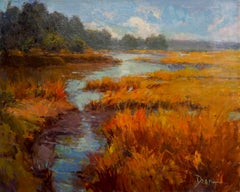 Autumn Marsh, Plein Air Landscape Original Fine Art Oil on Linen Canvas