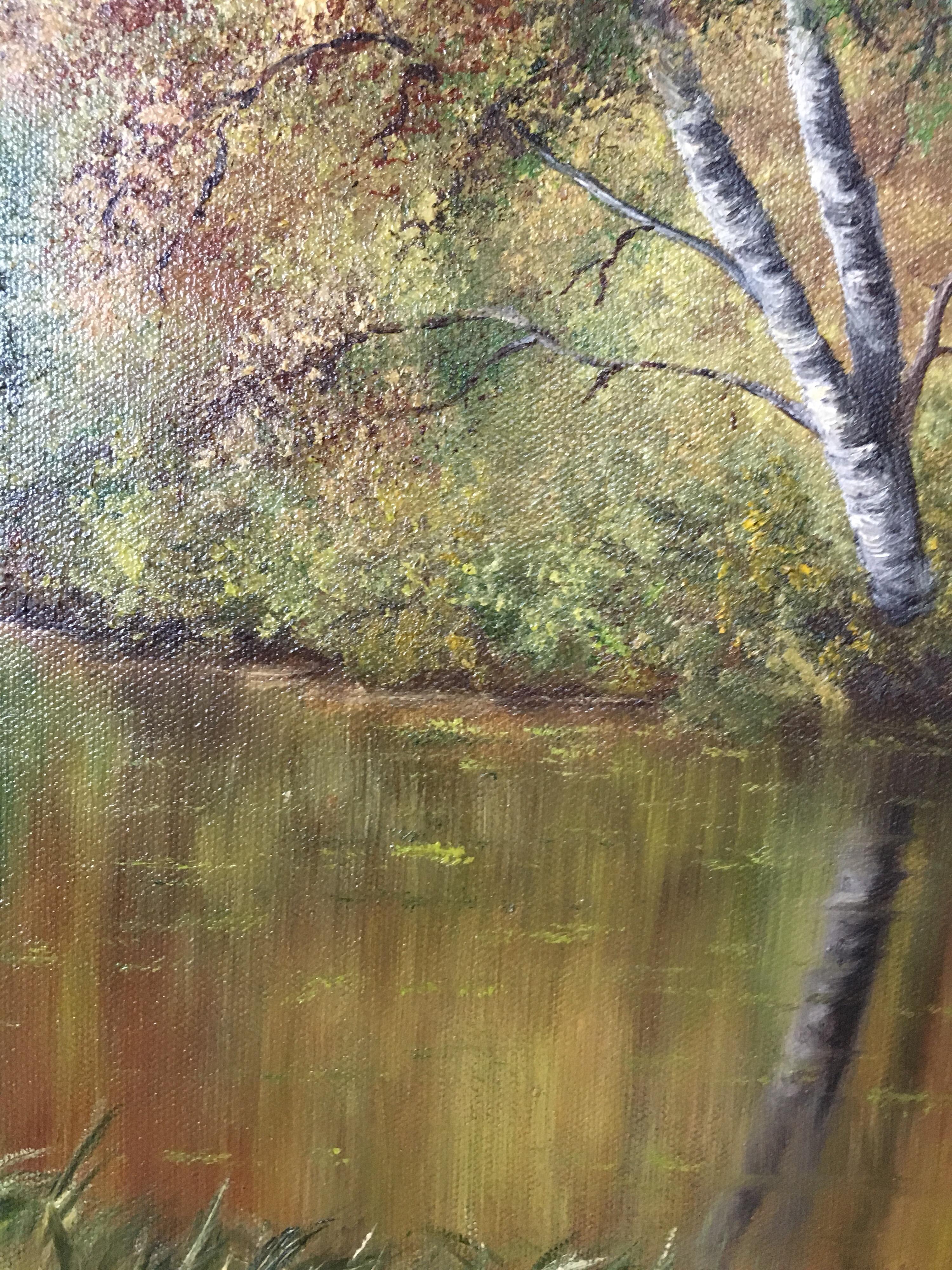 ‘Autumn Reflections’ Large Impressionist Landscape, Oil Painting, Signed 2