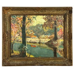 Autumnal Splendor 19th Century Landscape Oil Painting on Canvas Signed