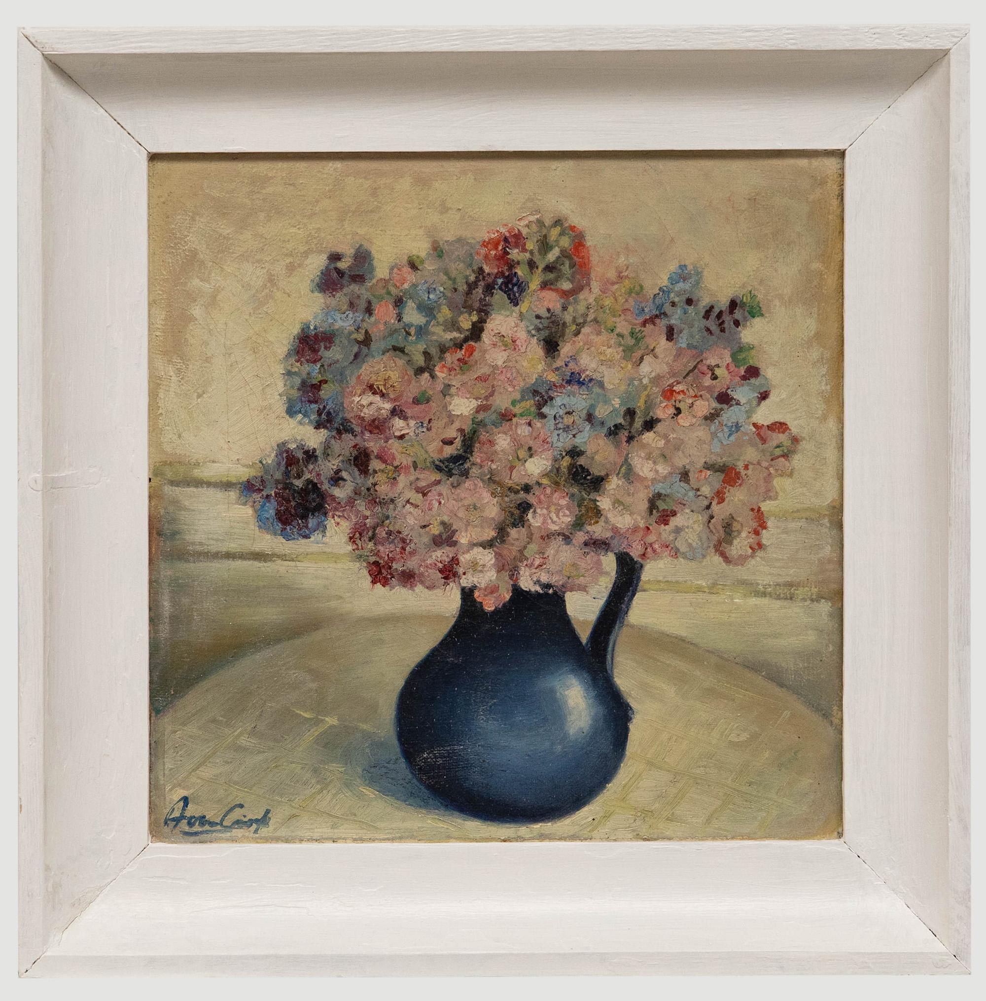 Unknown Still-Life Painting - Avon Crisp - 1948 Oil, Study of Summer Flowers