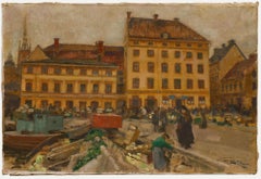 Axel Erdmann (1873-1954) - Early 20th Century Oil, A Busy Market in Stockholm