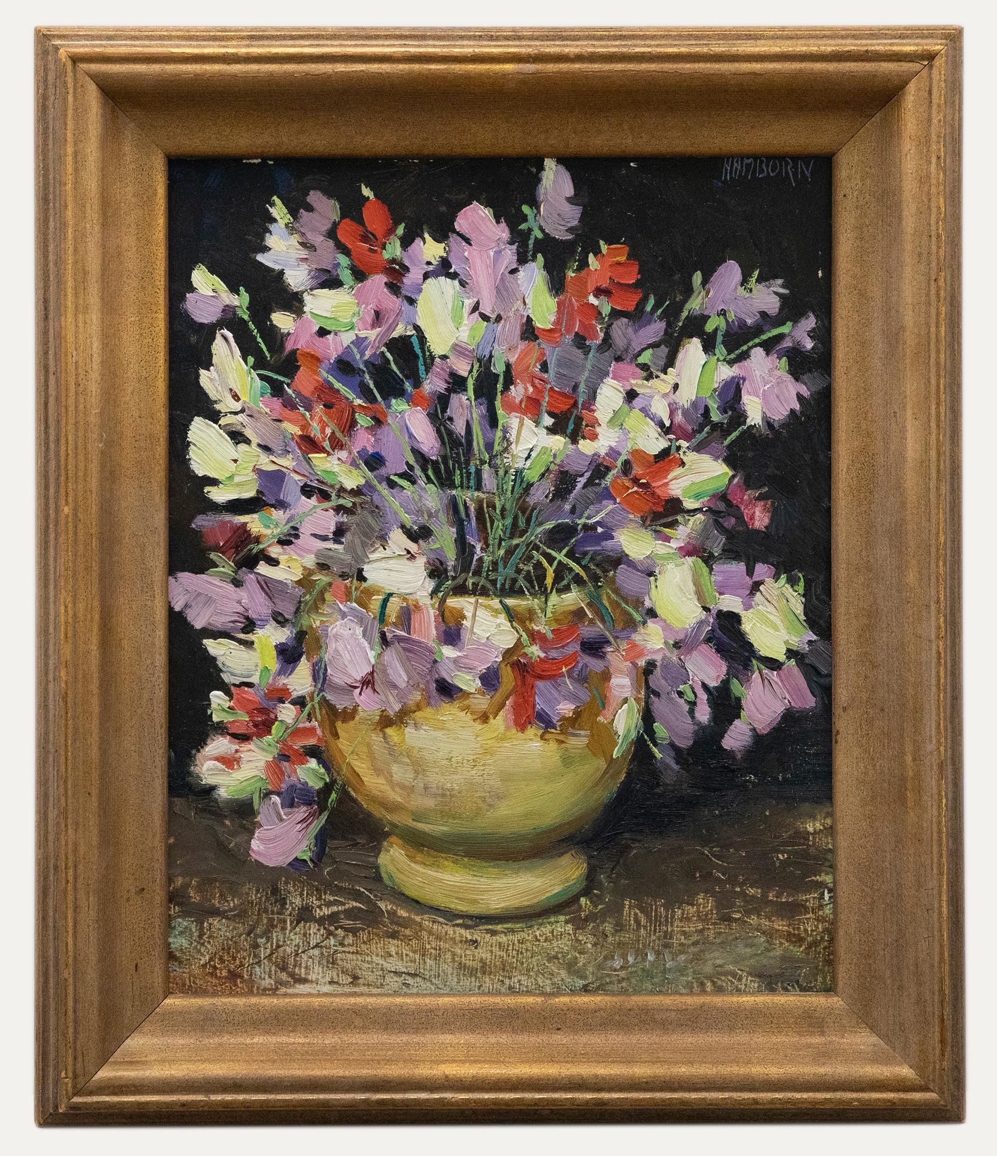 Unknown Still-Life Painting - Axel Hamborn (1892-1987) - Mid 20th Century Oil, Sweet Peas