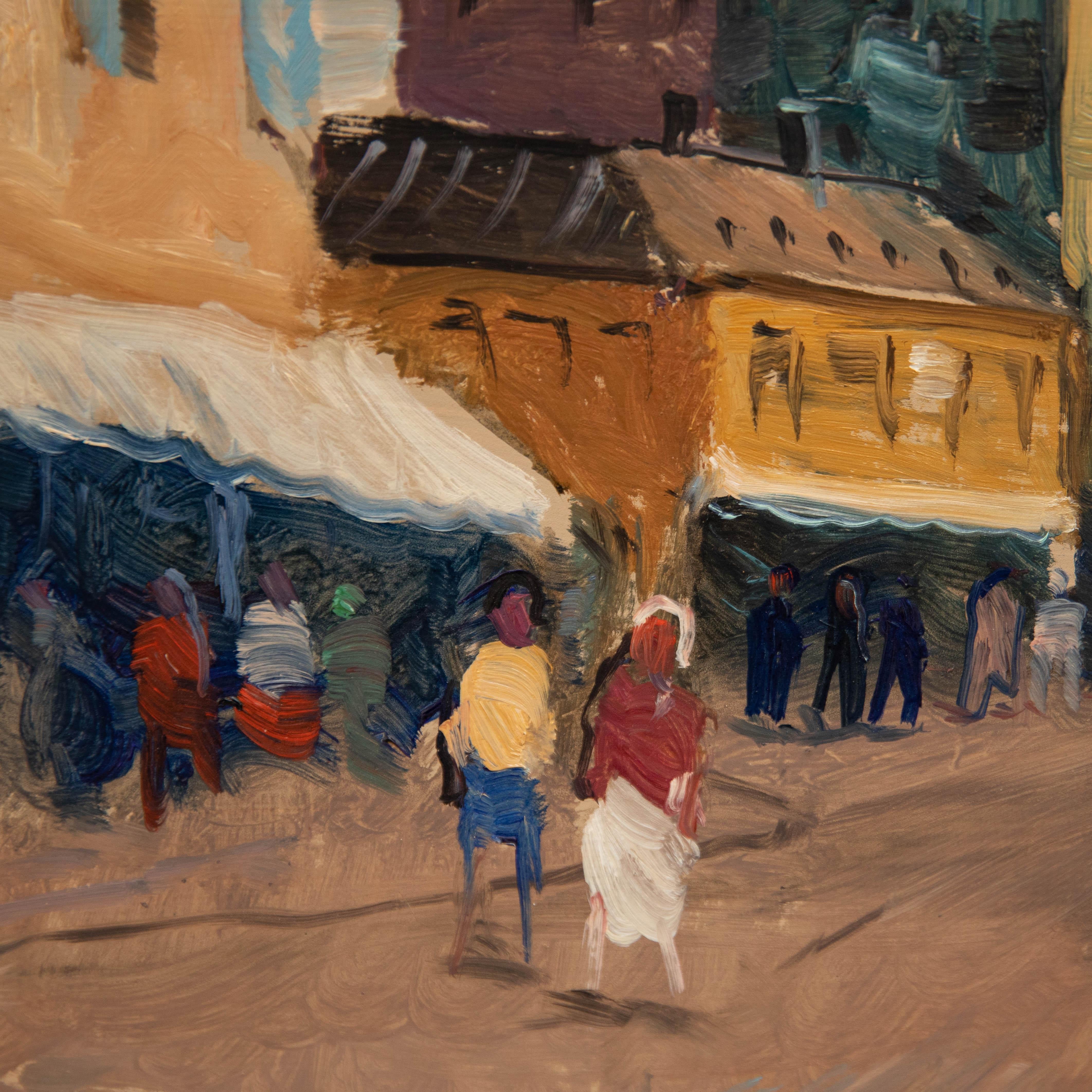 Un vibrante estudio al óleo del artista sueco Axel Hamborn (1892-1987). Se presenta en un magnífico marco dorado con franjas de cuentas en la ventana interior y un engobe de lino claro. Firmado abajo a la derecha. A bordo.