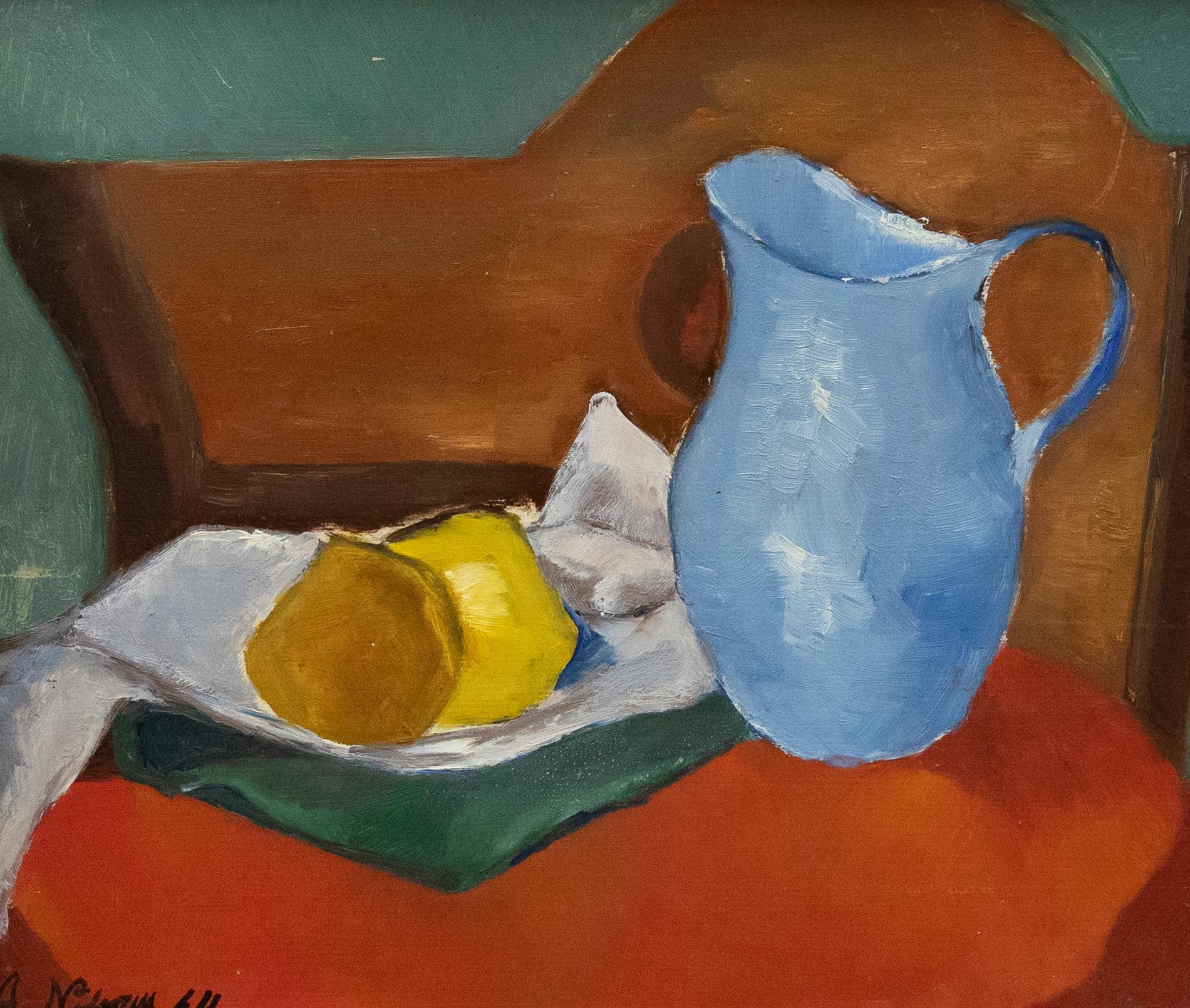 Axel Nilsson (1889-1980) - Framed Mid 20th Century Oil, Still Life with Blue Jug - Painting by Unknown