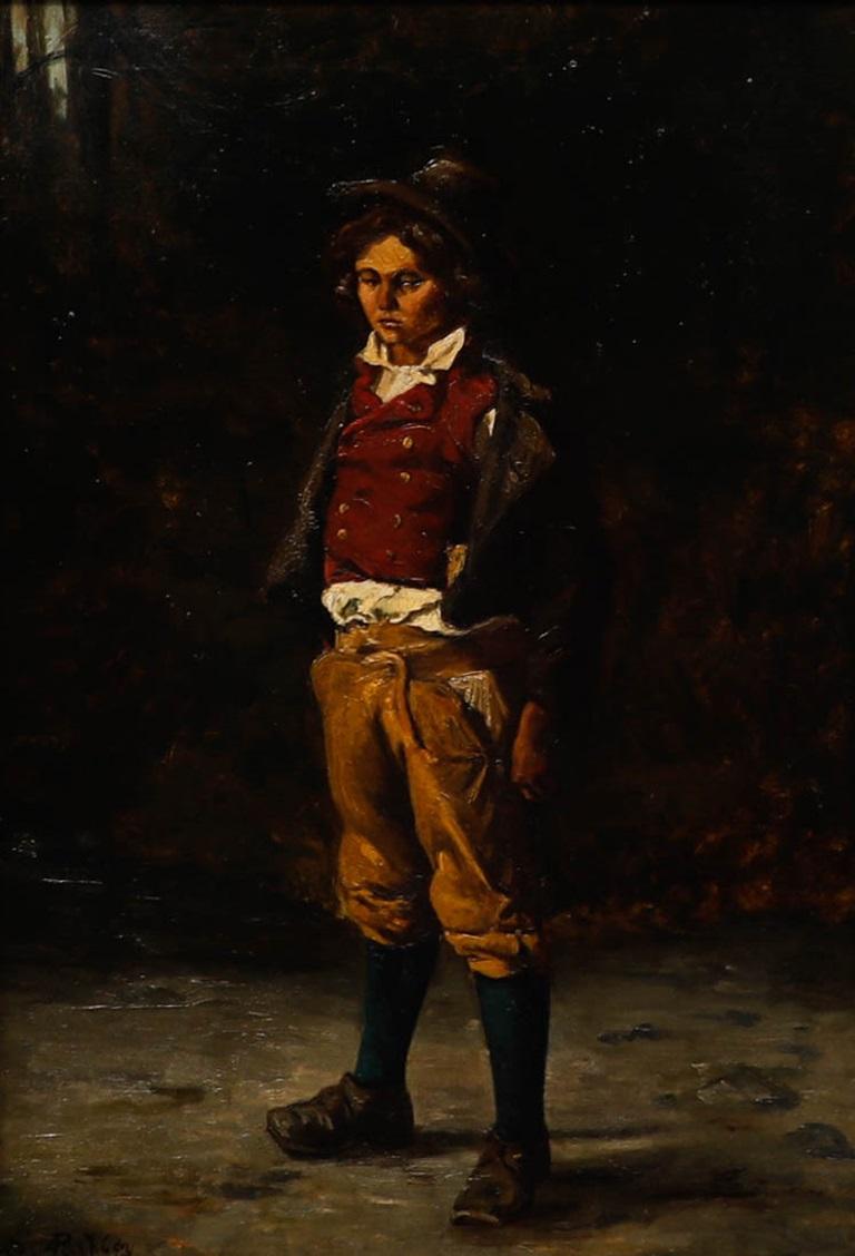 B. A. Pashton - Olio del XIX secolo, Ragazzo col gilet rosso - Painting di Unknown