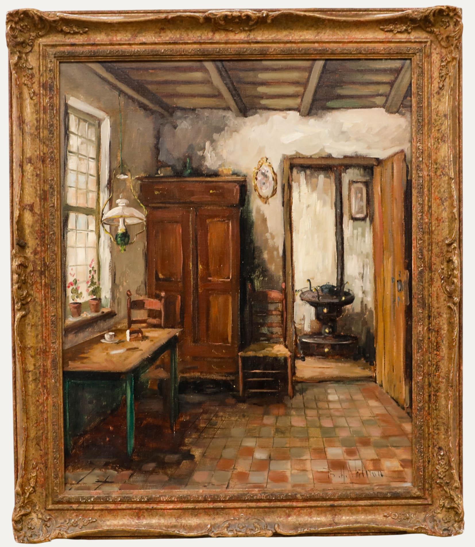 B. H. H. Holman - Encadré 20e siècle Huile, Étude d'intérieur