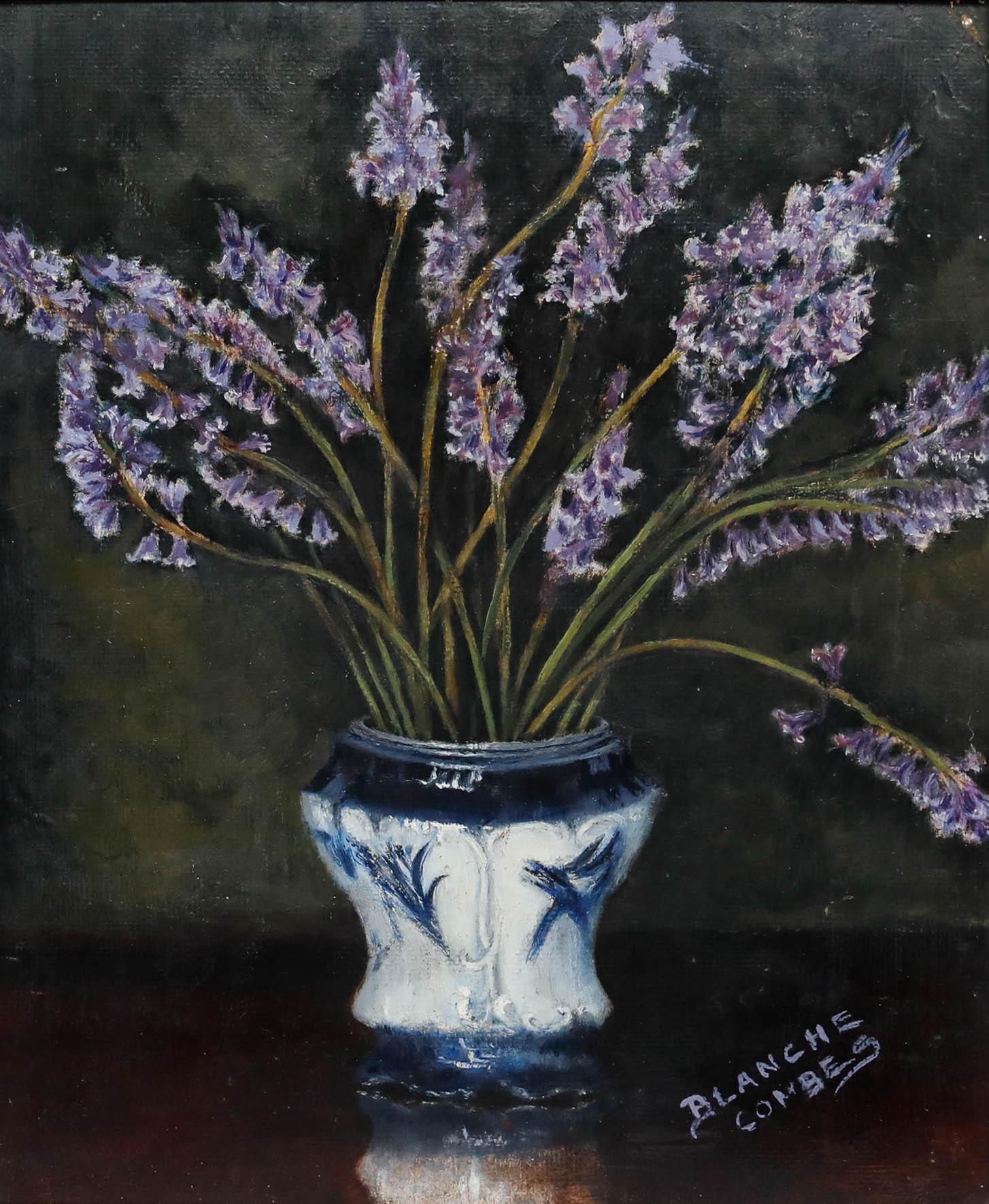 B. Lanche Combes - Gerahmtes Öl des 20. Jahrhunderts, Stilleben mit Blauglocken – Painting von Unknown