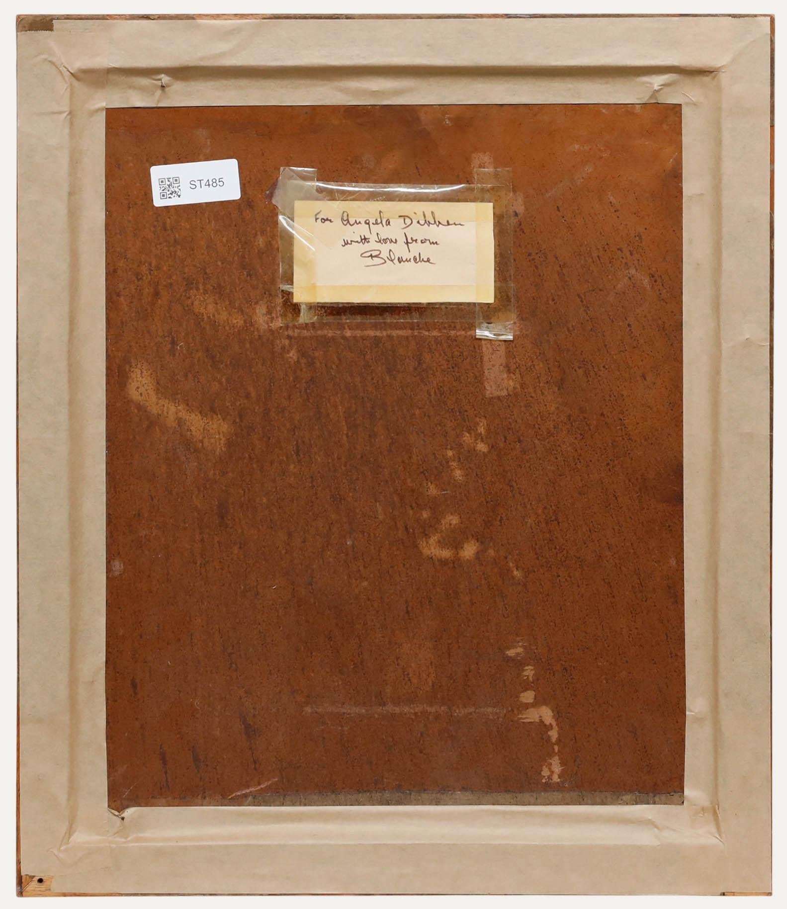 B. Lanche Combes - Gerahmtes Öl des 20. Jahrhunderts, Stilleben mit Blauglocken (Schwarz), Still-Life Painting, von Unknown