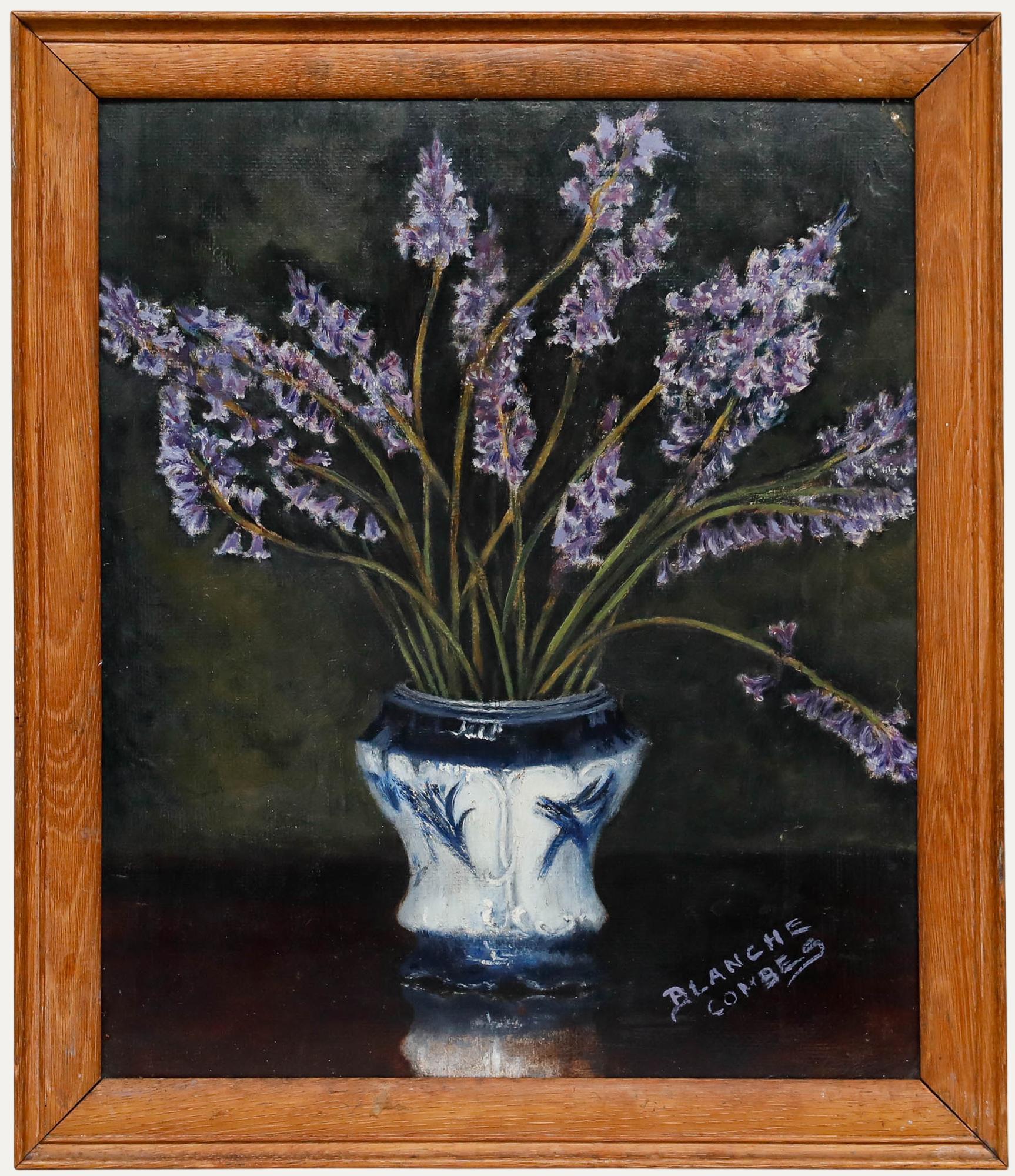Unknown Still-Life Painting – B. Lanche Combes - Gerahmtes Öl des 20. Jahrhunderts, Stilleben mit Blauglocken