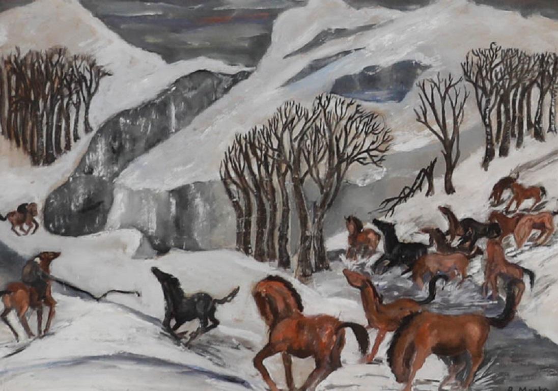 B. Monjes  - Óleo del siglo XX, Caballos salvajes - Painting de Unknown