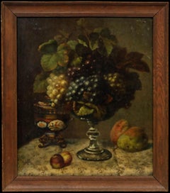 B. Pollet - Framed Late 19th Century Oil, Still Life of Grapes & Peaches