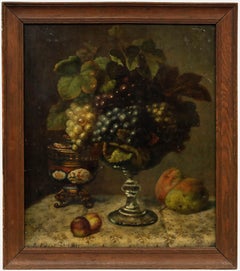 B. Pollet - Framed Late 19th Century Oil, Still Life of Grapes & Peaches
