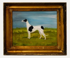 B. Thomas - Naïve Early 20th Century Oil, Greyhound in a Landscape