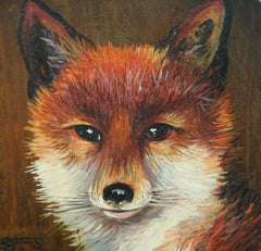 Baby Fox Oil painting on Round Wood Panel