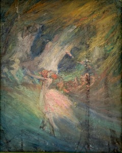 Ballet Dancers Performance c. 1900 French Impressionist Oil Painting on Canvas