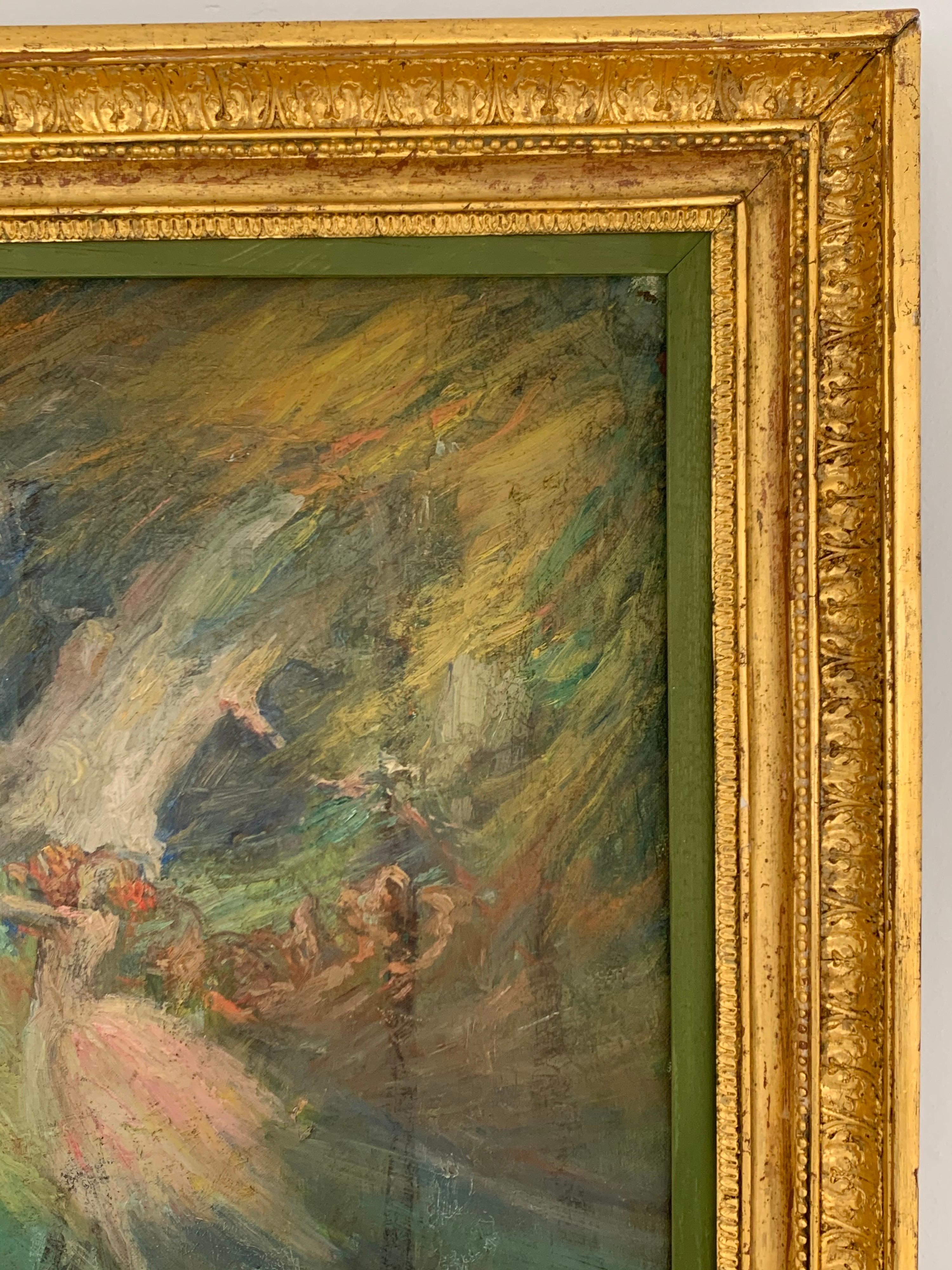 The Ballet Dancers
French School, circa 1890
oil painting on canvas, framed
canvas: 42cm x 34cm
framed: 53cm x 46cm

provenance: private collection, France

Beautiful antique French Impressionist oil painting from circa 1890. The work is possibly an