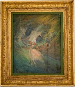 Ballet Dancers Performance c. 1900 French Impressionist Oil Painting on Canvas