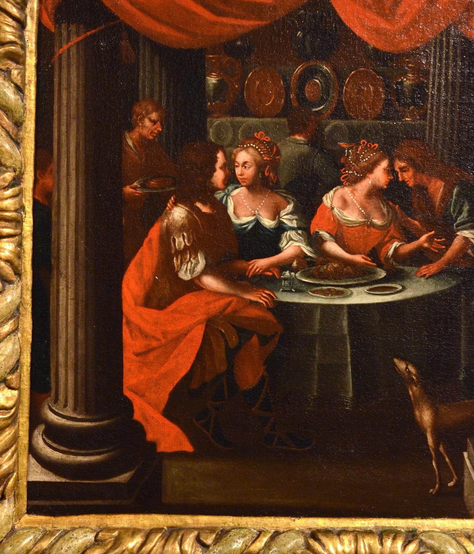 Banquet Flemish Italian Paint Oil on canvas Old master 17th Century Veronese Art en vente 1