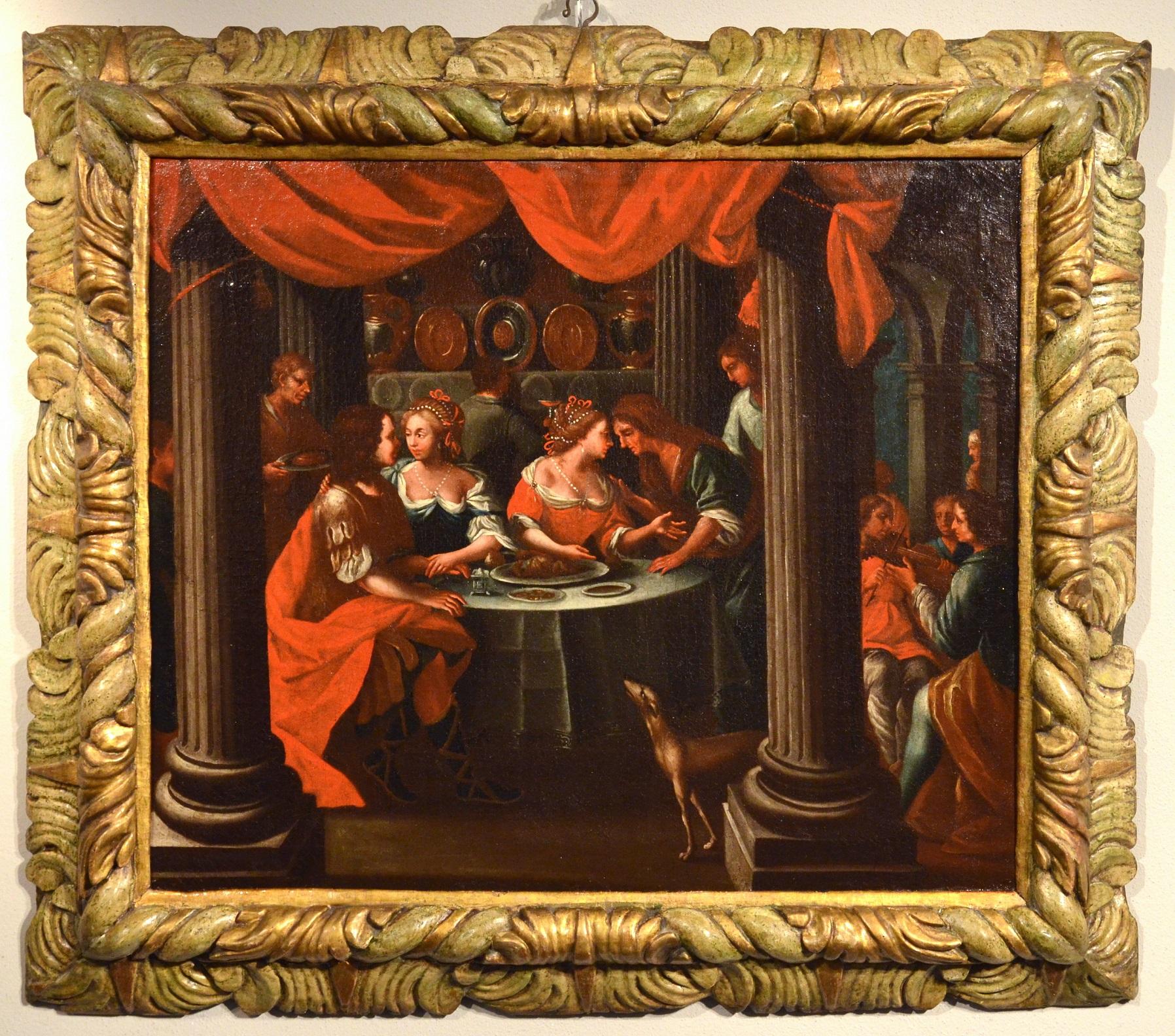 Banquet Flemish Italian Paint Oil on canvas Old master 17th Century Veronese Art - Painting by Unknown