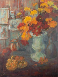 Barbara Doyle (b.1917) - 1983 Oil, Chrysanthemums In A White Vase