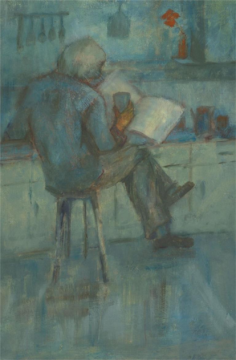 Barbara Doyle (b.1917) - 20th Century Oil, Gentleman Reading - Gray Portrait Painting by Unknown