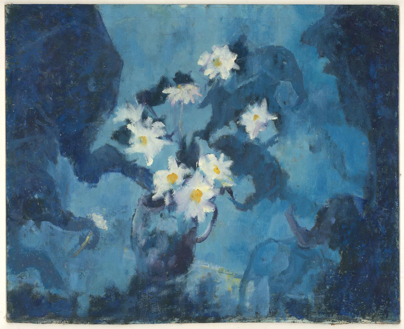 Barbara Doyle (b.1917) - Contemporary Oil, Daisies And Blue Elephants - Painting by Unknown