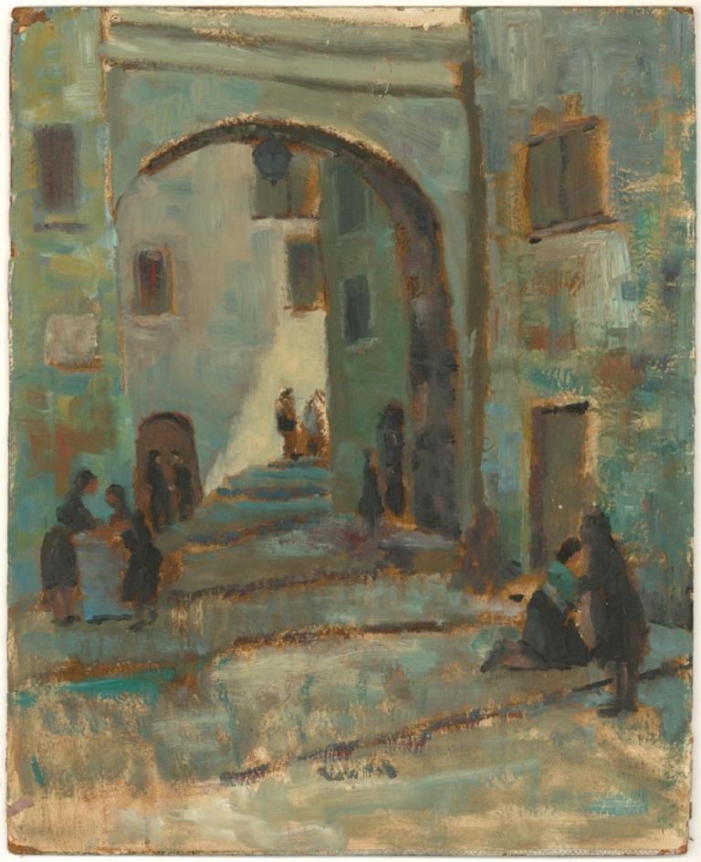 Barbara Doyle (b.1917) - Contemporary Oil, Figures In The Street - Painting by Unknown