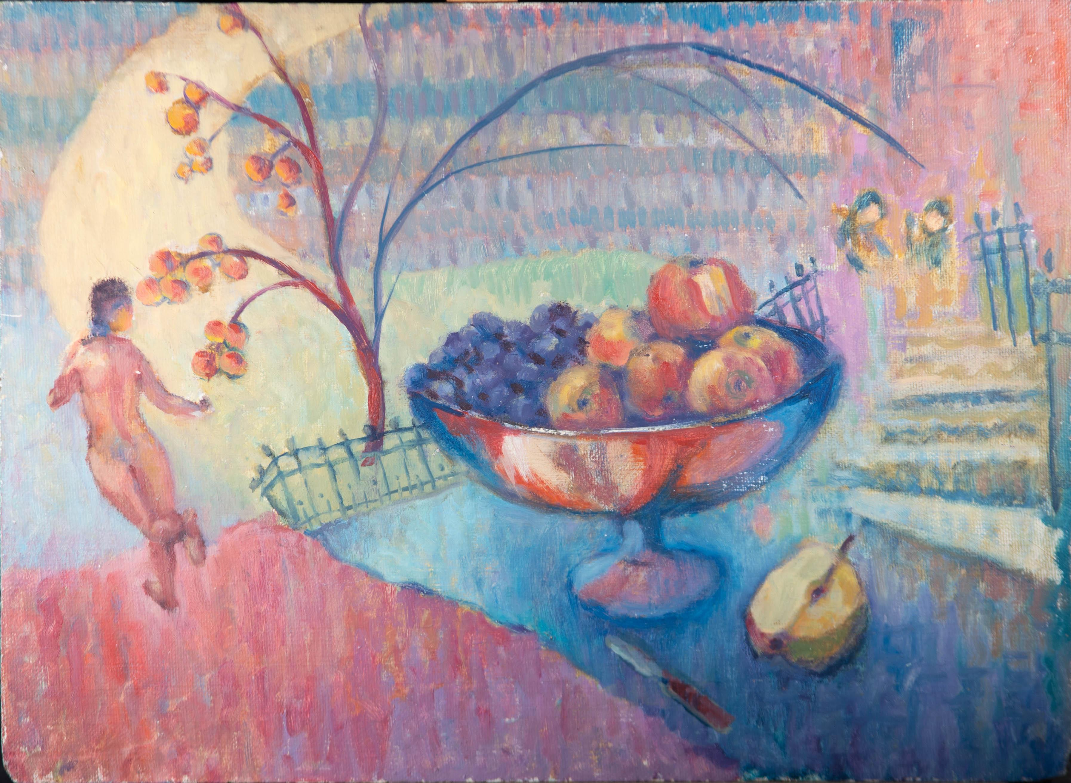 Barbara Doyle (b.1917) - Contemporary Oil, Garden with Fruit - Gray Still-Life Painting by Unknown