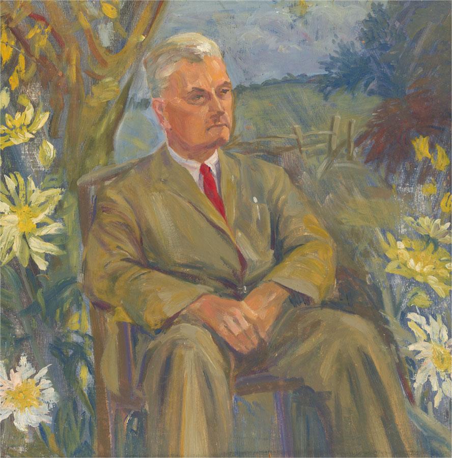 Unknown Portrait Painting - Barbara Doyle (b.1917) - Contemporary Oil, Gentleman Among The Daisies