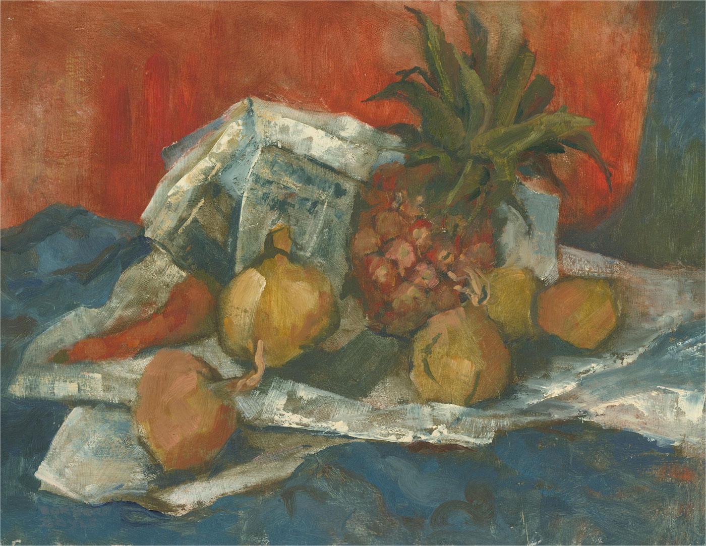 Unknown Still-Life Painting - Barbara Doyle (b.1917) - Mid 20th Century Oil, Pineapple Still Life