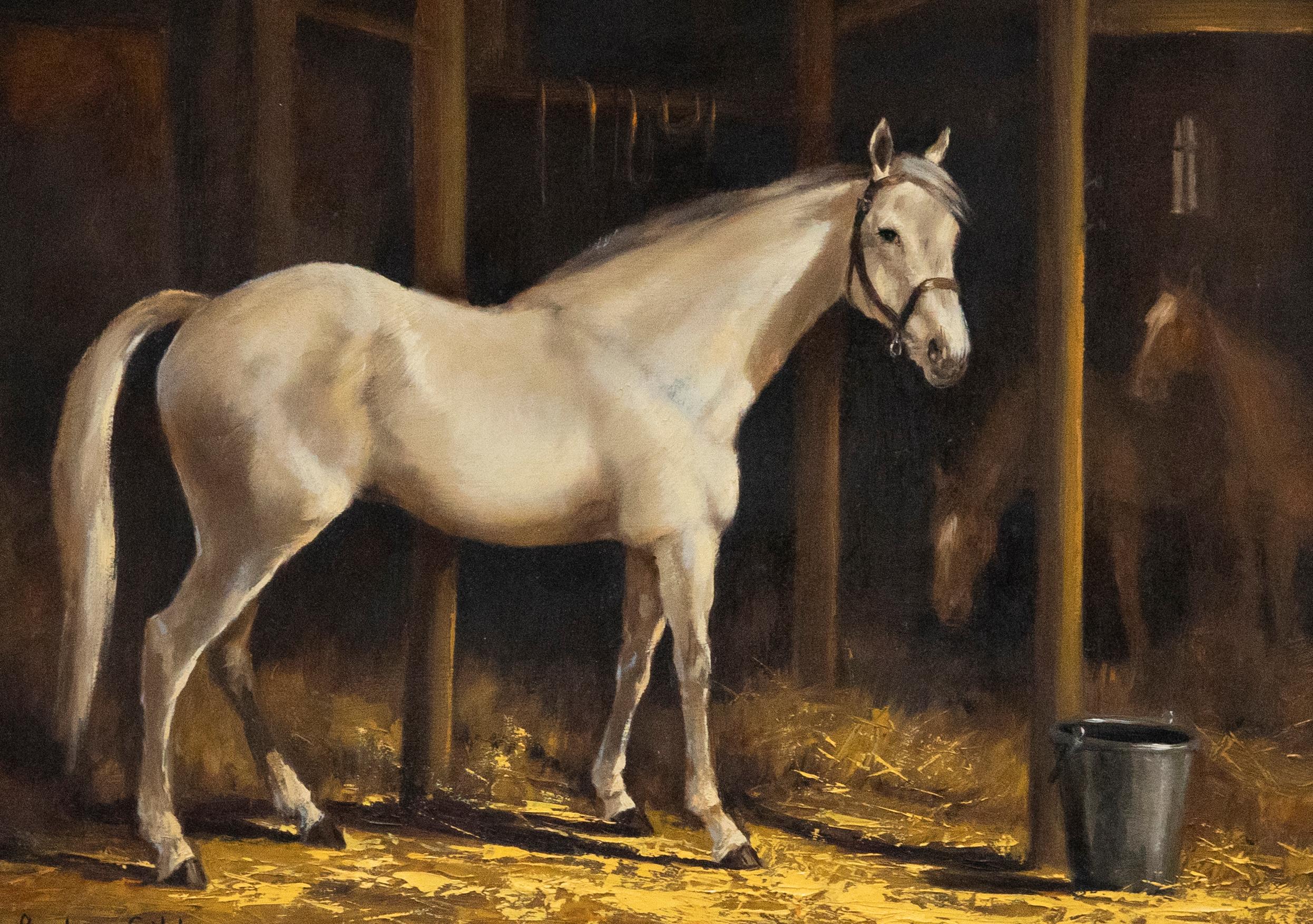Barbara Gudrun Sibbons (b.1925) - 20th Century Oil, Grey Horse in a Stable - Painting by Unknown