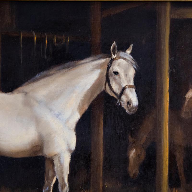 Barbara Gudrun Sibbons (b.1925) - 20th Century Oil, Grey Horse in a Stable 2