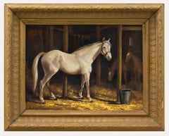 Vintage Barbara Gudrun Sibbons (b.1925) - 20th Century Oil, Grey Horse in a Stable