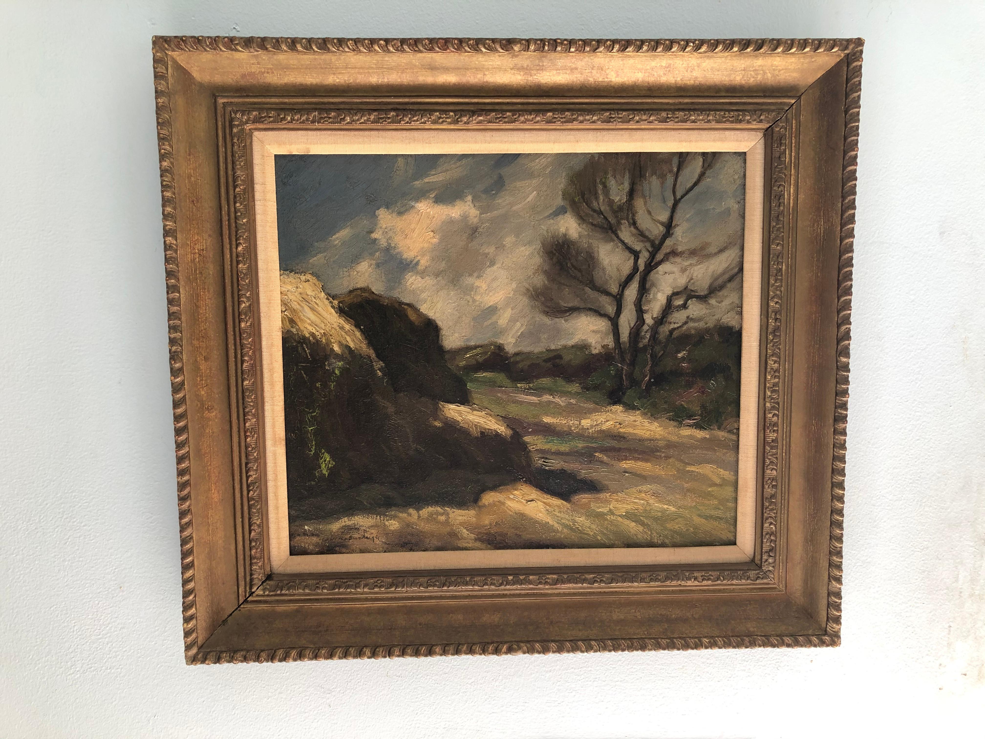 Barbizon/Impressionism School Haystack Landscape - Painting by Unknown