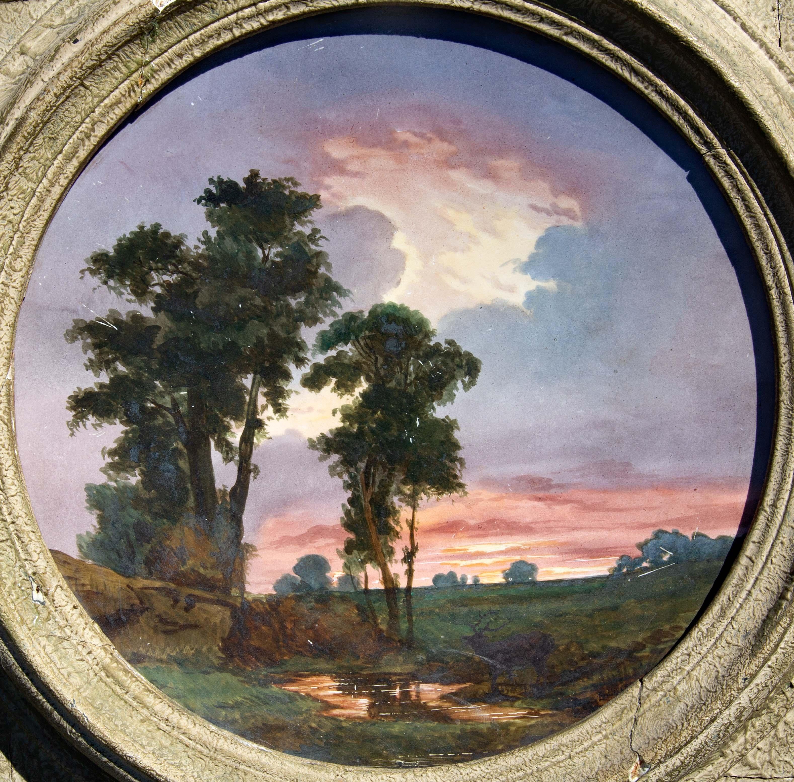Barbizon Landscape Painting on French Porcelain Charger 19th Century by Millet For Sale 1