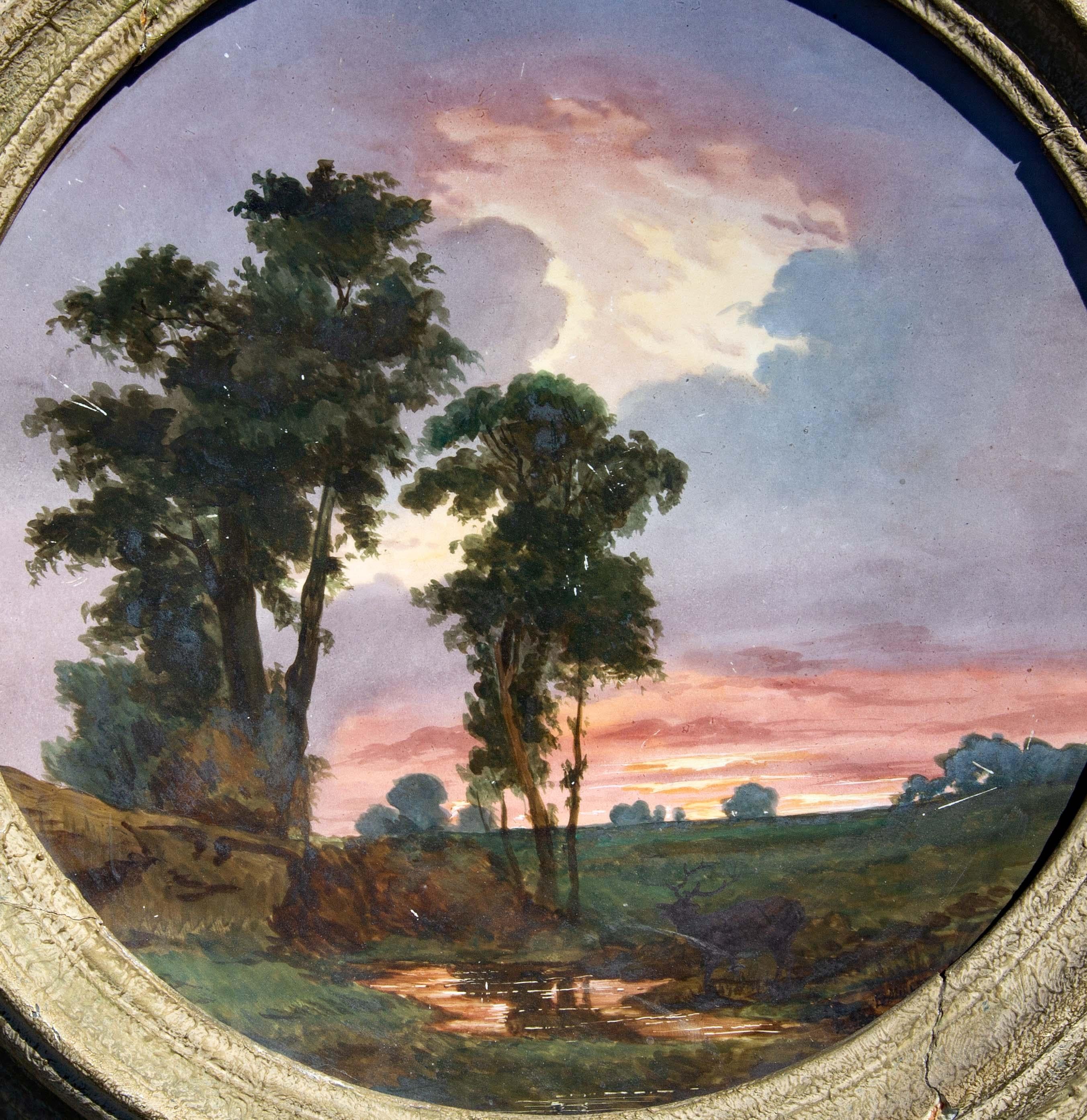 Barbizon Landscape Painting on French Porcelain Charger 19th Century by Millet For Sale 2