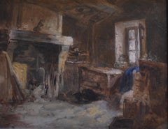 Barbizon School,  A Cottage interior, Oil