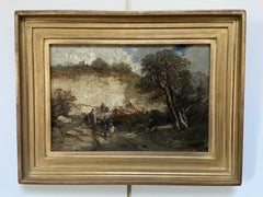 Barbizon School, Fontainebleau landscape with walkers, oil on canvas