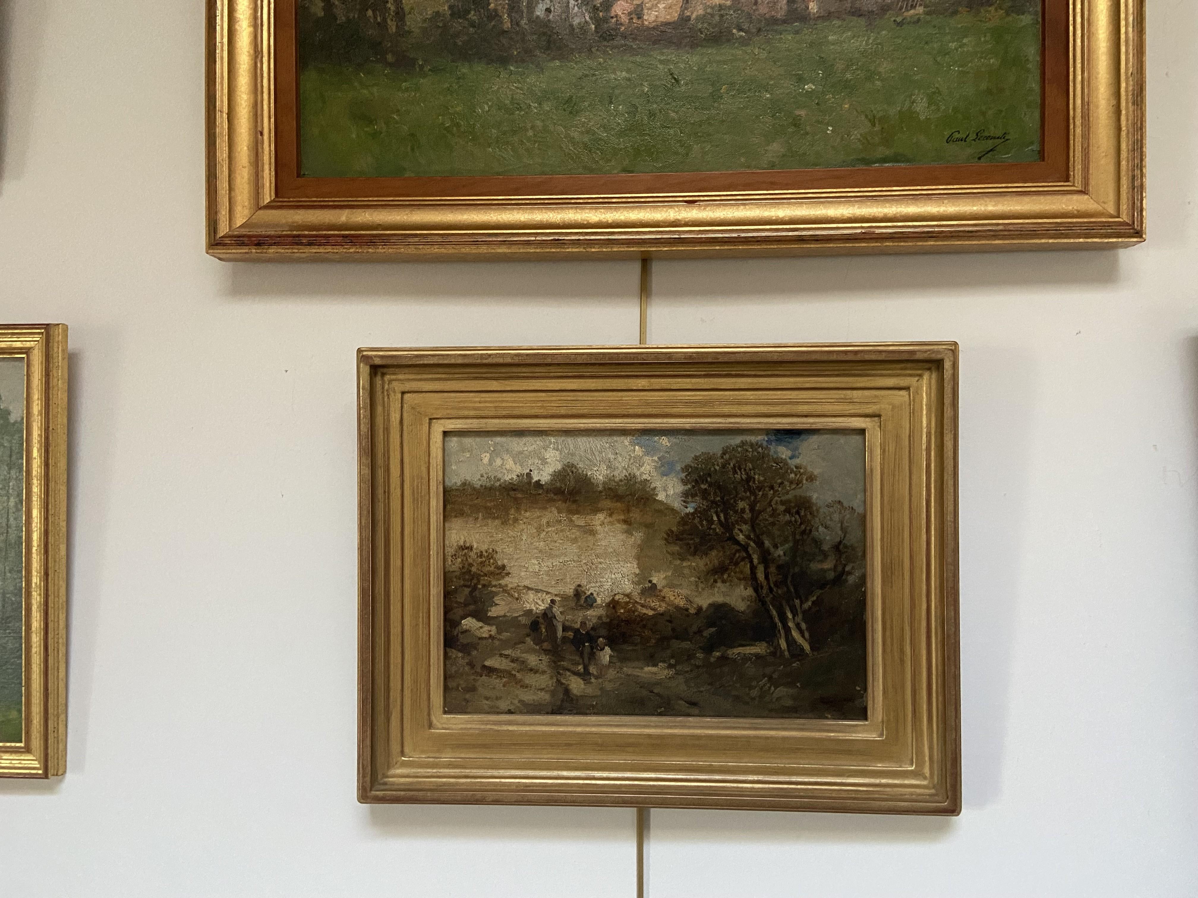 Scuola di Barbizon, Paesaggio di Fontainebleau con passeggiatori, olio su tela in vendita 2