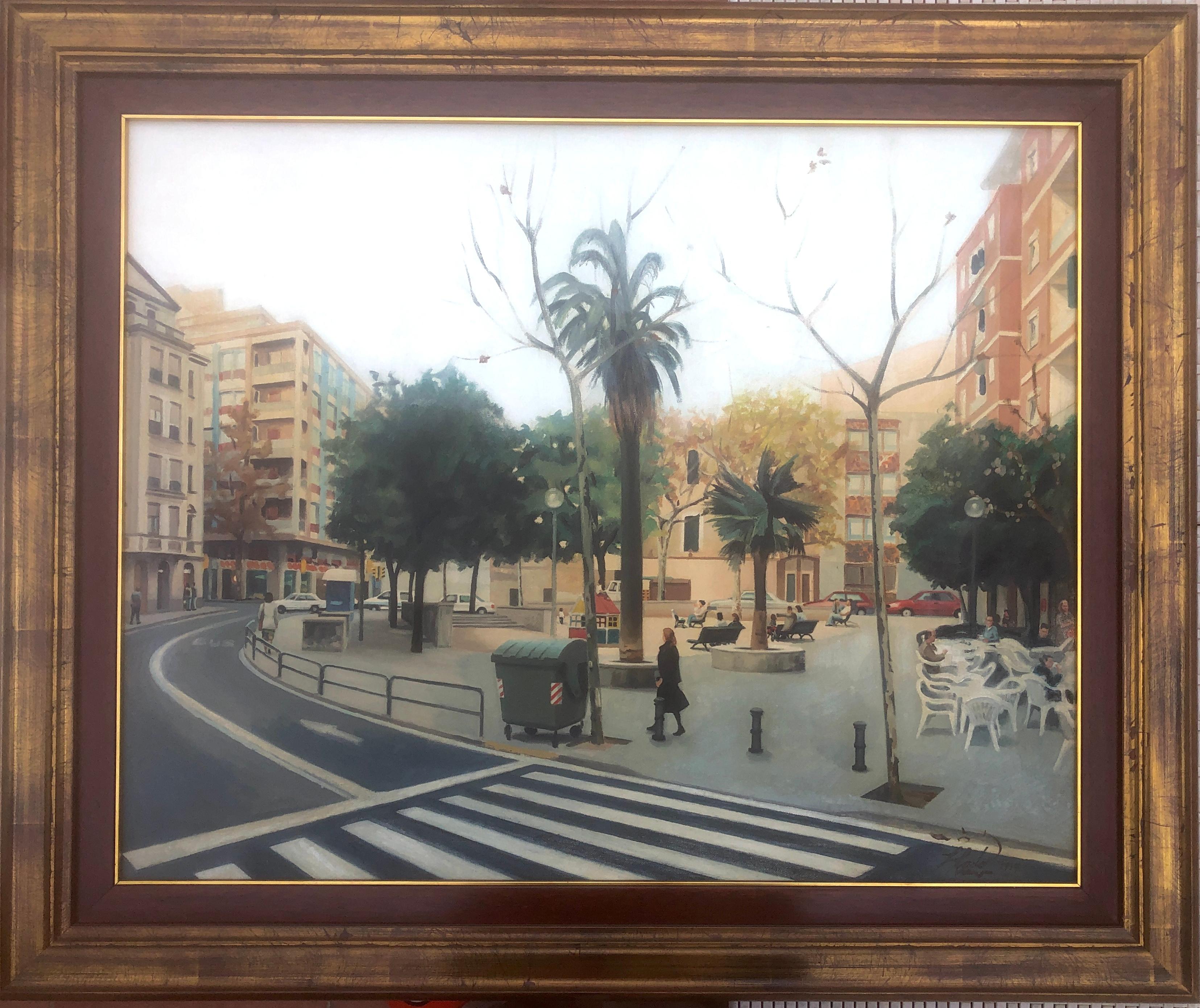 Stadtbild von Barcelona  Spanisch-Ölgemälde – Painting von Unknown