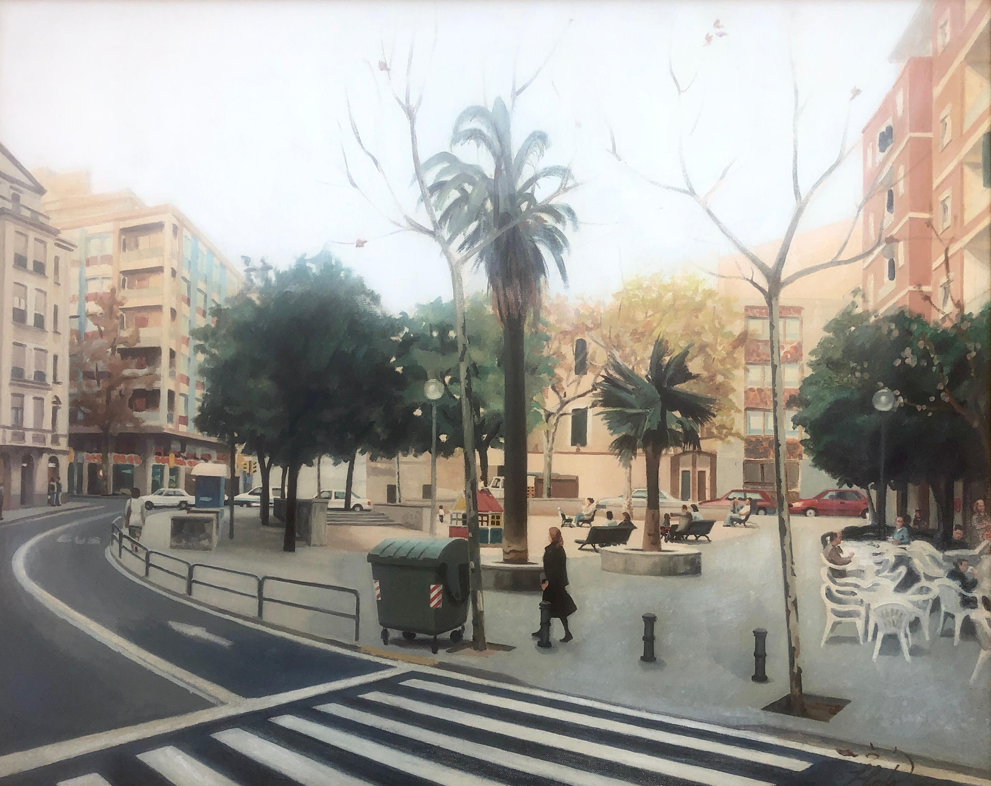 Unknown Landscape Painting – Stadtbild von Barcelona  Spanisch-Ölgemälde