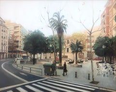 Vintage Barcelona view urbanscape  oil painting Spain spanish