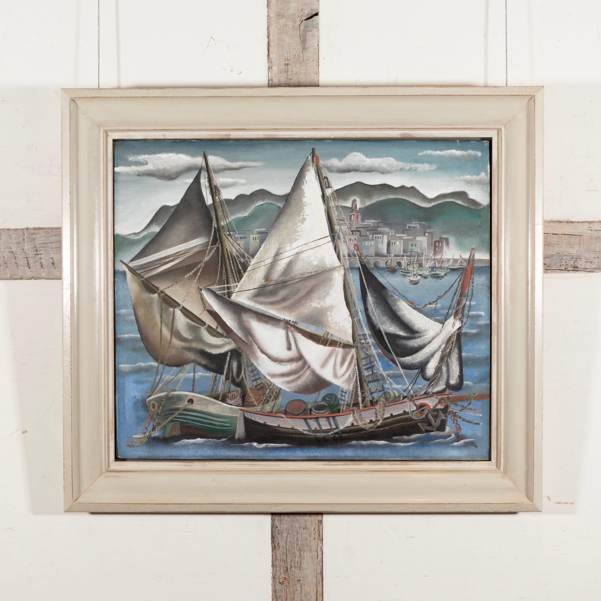 Barcos Rabelos Oporto, Portugal, Laid on Board by Hans Tisdall, 1936 - Painting by Unknown