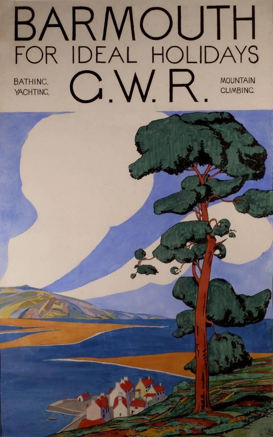 Unknown Landscape Painting – Barmouth, Art-Deco-Kunstwerk des frühen 20. Jahrhunderts für Poster, Barmouth