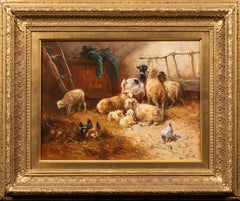 Innenraum eines Scheunes mit Schafen, Ziegen und Hühnern, 19. Jahrhundert  von HENRY SCHOUTEN 