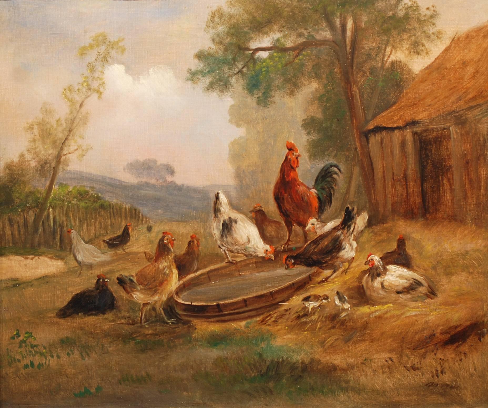 Barnyard Gathering - Painting by Unknown
