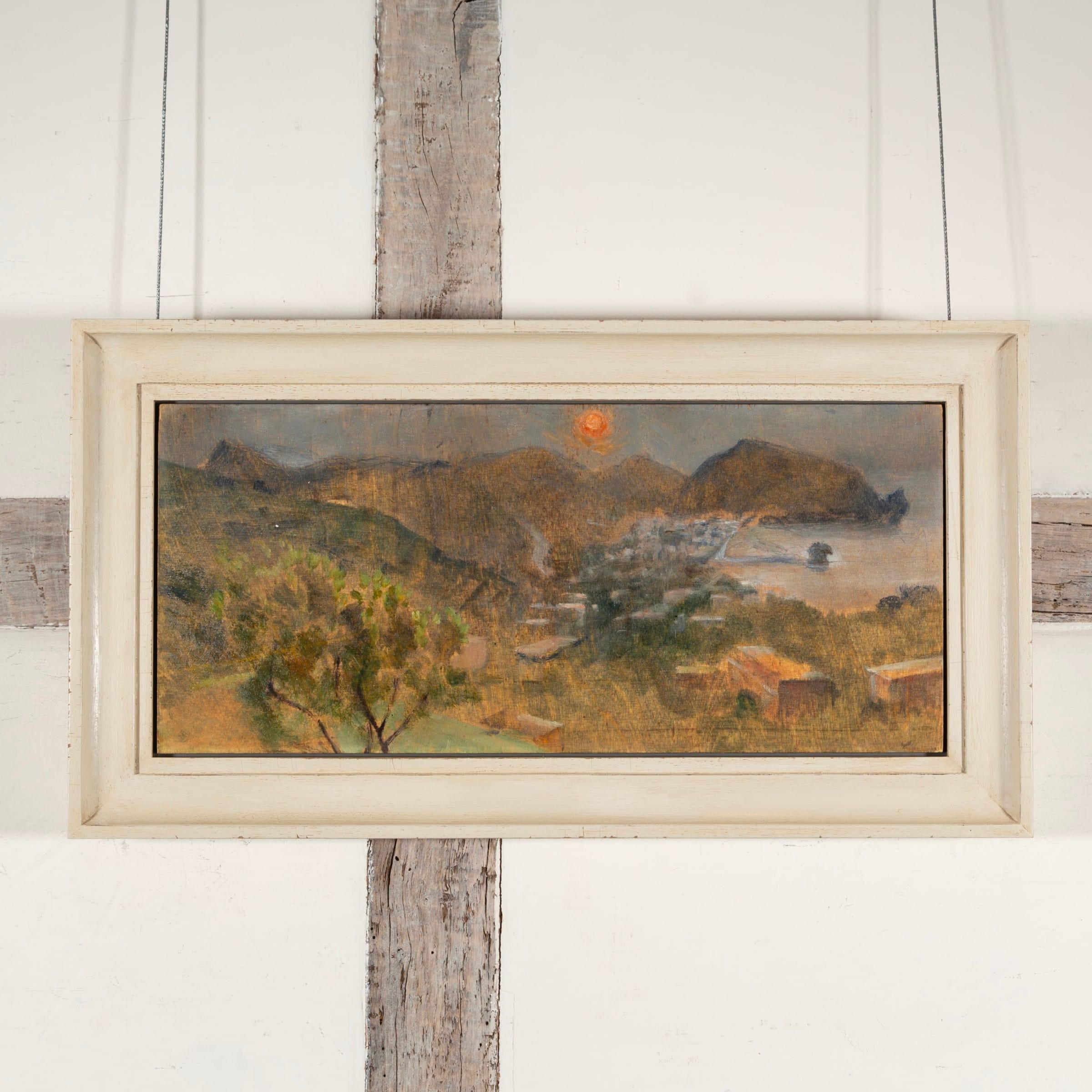 Hille, coucher de soleil (Nigeria), peinture à l'huile sur carton de Derek Hill en vente 1